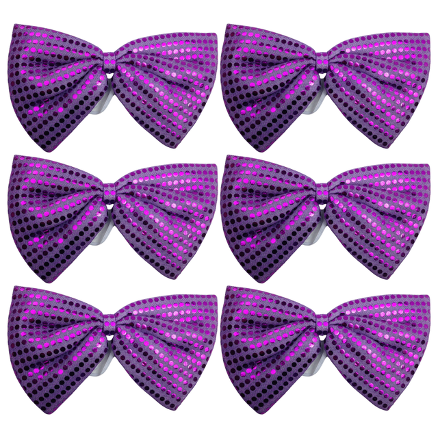 6x Purple Large Sequin Polka Dots Bow Tie Bulk Pack - Fancy Dress Costume Party