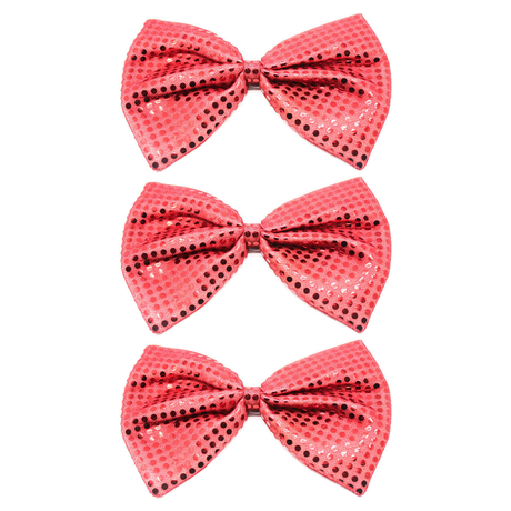 3x Red Large Sequin Polka Dots Bow Tie Pack - Fancy Dress Costume Party