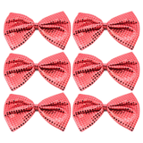 6x Red Large Sequin Polka Dots Bow Tie Bulk Pack - Fancy Dress Costume Party
