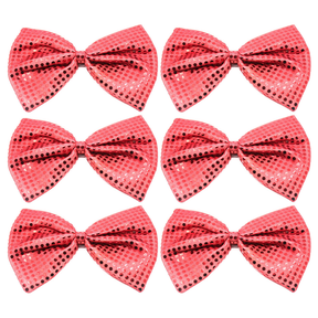 6x Red Large Sequin Polka Dots Bow Tie Bulk Pack - Fancy Dress Costume Party