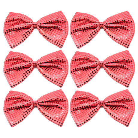 6x Red Large Sequin Polka Dots Bow Tie Bulk Pack - Fancy Dress Costume Party