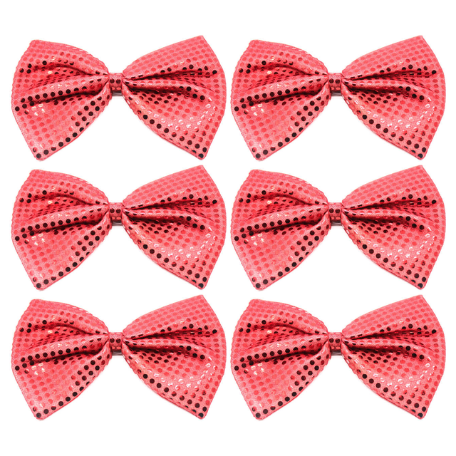 6x Red Large Sequin Polka Dots Bow Tie Bulk Pack - Fancy Dress Costume Party