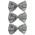 3x White/Silver Large Sequin Polka Dots Bow Tie Bulk Pack - Fancy Dress Costume Party