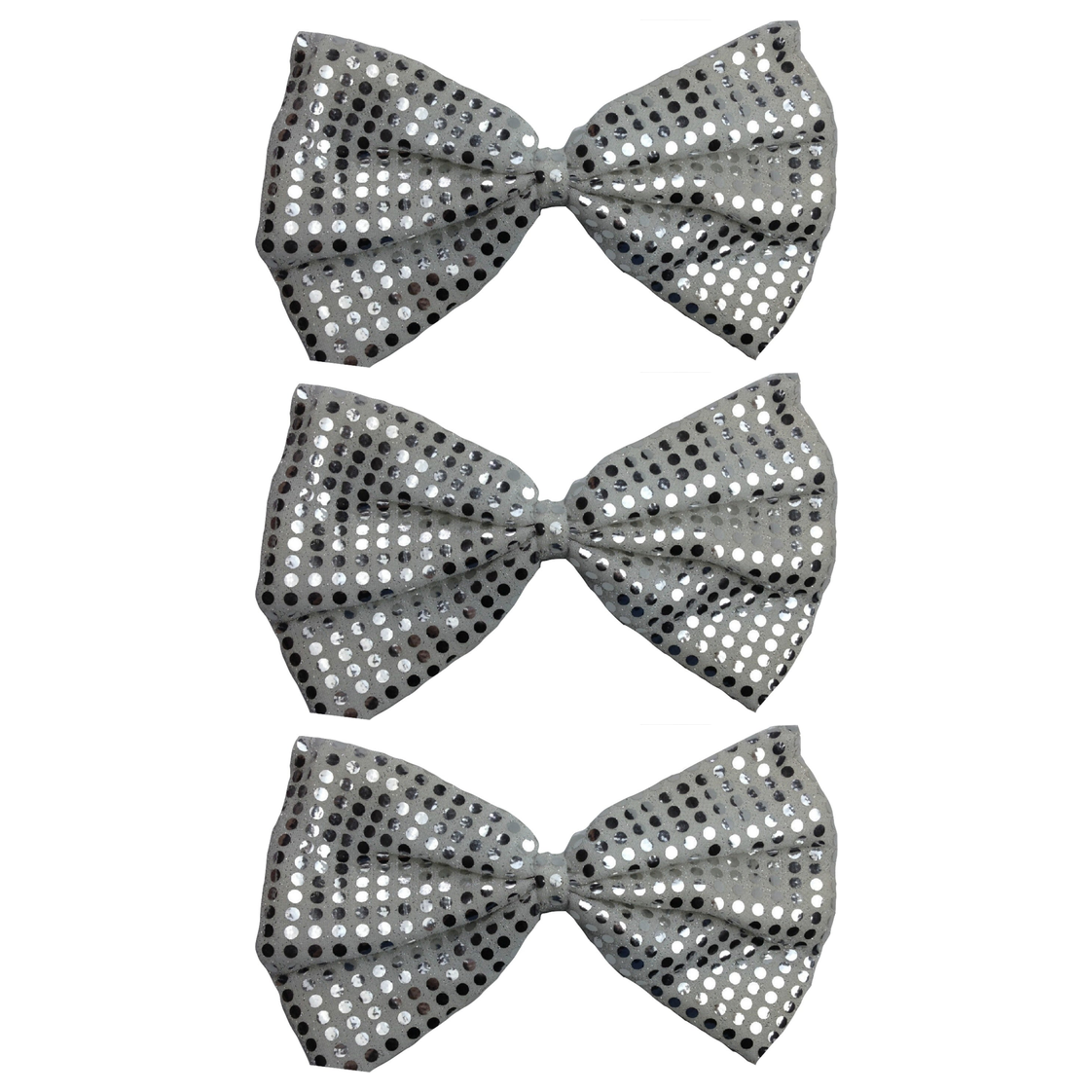 3x White/Silver Large Sequin Polka Dots Bow Tie Bulk Pack - Fancy Dress Costume Party