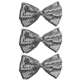 3x White/Silver Large Sequin Polka Dots Bow Tie Bulk Pack - Fancy Dress Costume Party