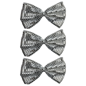 3x White/Silver Large Sequin Polka Dots Bow Tie Bulk Pack - Fancy Dress Costume Party