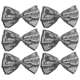 6x White/Silver Large Sequin Polka Dots Bow Tie Bulk Pack - Fancy Dress Costume Party