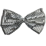 White/Silver Large Sequin Polka Dots Bow Tie - Fancy Dress Costume Party