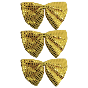 3x Yellow Large Sequin Polka Dots Bow Tie Bulk Pack - Fancy Dress Costume Party