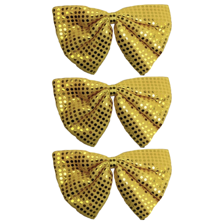 3x Yellow Large Sequin Polka Dots Bow Tie Pack - Fancy Dress Costume Party