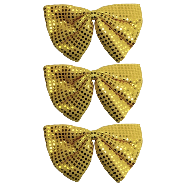 3x Yellow Large Sequin Polka Dots Bow Tie Bulk Pack - Fancy Dress Costume Party