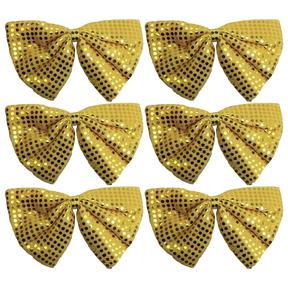 6x Yellow Large Sequin Polka Dots Bow Tie Bulk Pack - Fancy Dress Costume Party