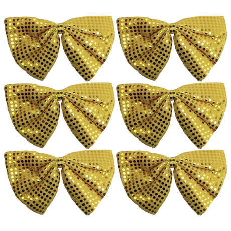 6x Yellow Large Sequin Polka Dots Bow Tie Bulk Pack - Fancy Dress Costume Party