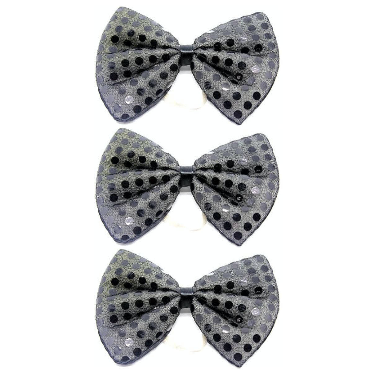 3x Black Sequin Polka Dots Bow Tie Bulk Pack - Fancy Dress Clown Costume Party