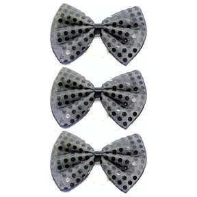 3x Black Sequin Polka Dots Bow Tie Bulk Pack - Fancy Dress Clown Costume Party