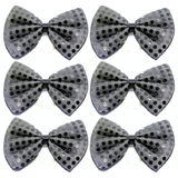 6x Black Sequin Polka Dots Bow Tie Bulk Pack - Fancy Dress Clown Costume Party