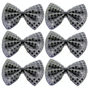 6x Black Sequin Polka Dots Bow Tie Bulk Pack - Fancy Dress Clown Costume Party