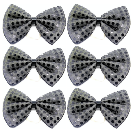 6x Black Sequin Polka Dots Bow Tie Bulk Pack - Fancy Dress Clown Costume Party