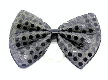 6x Black Sequin Polka Dots Bow Tie Bulk Pack - Fancy Dress Clown Costume Party