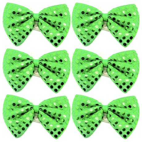 6x Green Sequin Polka Dots Bow Tie Bulk Pack - Fancy Dress Clown Costume Party