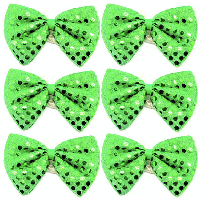 6x Green Sequin Polka Dots Bow Tie Bulk Pack - Fancy Dress Clown Costume Party