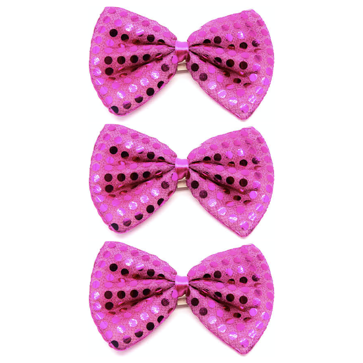 3x Hot Pink Sequin Polka Dots Bow Tie Bulk Pack - Fancy Dress Clown Costume Party