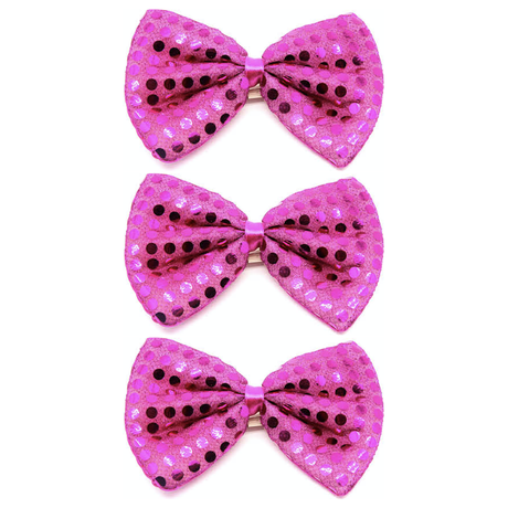 3x Hot Pink Sequin Polka Dots Bow Tie Pack - Fancy Dress Clown Costume Party