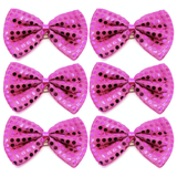 6x Hot Pink Sequin Polka Dots Bow Tie Bulk Pack - Fancy Dress Clown Costume Party