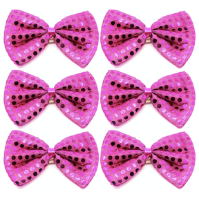6x Hot Pink Sequin Polka Dots Bow Tie Bulk Pack - Fancy Dress Clown Costume Party