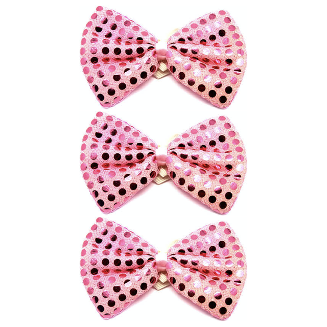3x Light Pink Sequin Polka Dots Bow Tie Bulk Pack - Fancy Dress Clown Costume Party