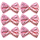 6x Light Pink Sequin Polka Dots Bow Tie Bulk Pack - Fancy Dress Clown Costume Party