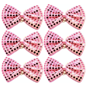 6x Light Pink Sequin Polka Dots Bow Tie Bulk Pack - Fancy Dress Clown Costume Party