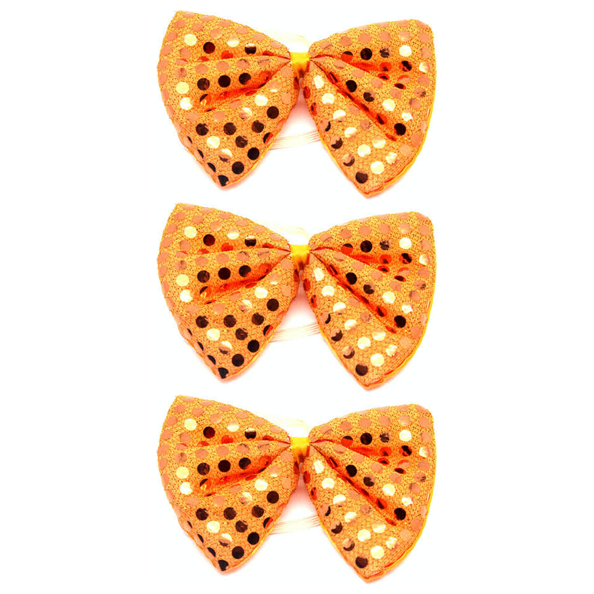 3x Orange Sequin Polka Dots Bow Tie Bulk Pack - Fancy Dress Clown Costume Party