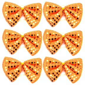 6x Orange Sequin Polka Dots Bow Tie Bulk Pack - Fancy Dress Clown Costume Party