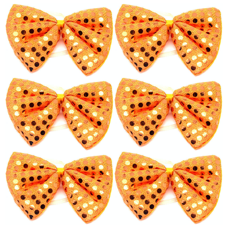 6x Orange Sequin Polka Dots Bow Tie Bulk Pack - Fancy Dress Clown Costume Party