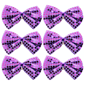 6x Purple Sequin Polka Dots Bow Tie Bulk Pack - Fancy Dress Clown Costume Party