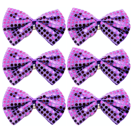 6x Purple Sequin Polka Dots Bow Tie Bulk Pack - Fancy Dress Clown Costume Party