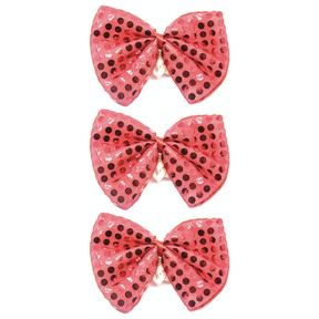 3x Red Sequin Polka Dots Bow Tie Bulk Pack - Fancy Dress Clown Costume Party