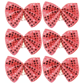 6x Red Sequin Polka Dots Bow Tie Bulk Pack - Fancy Dress Clown Costume Party
