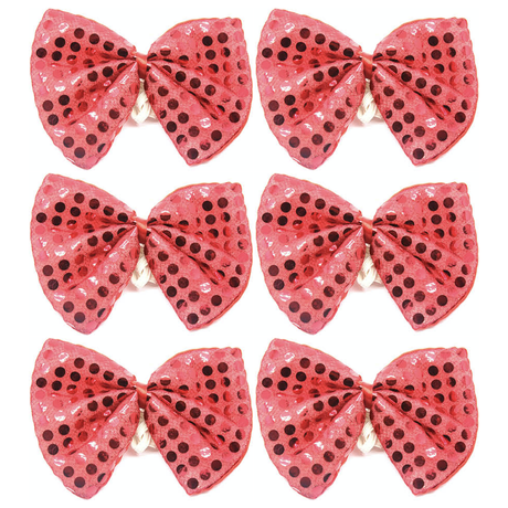 6x Red Sequin Polka Dots Bow Tie Bulk Pack - Fancy Dress Clown Costume Party