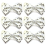 6x White/Silver Sequin Polka Dots Bow Tie Bulk Pack - Fancy Dress Clown Costume Party