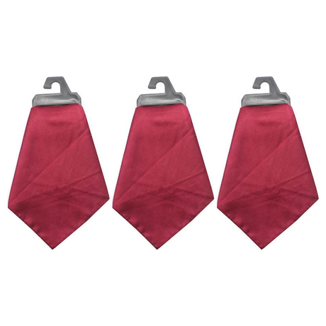3x Mens Burgundy Pocket Square Pack - Satin Handkerchief for Suits/Wedding/Party