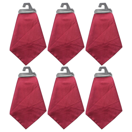 6x Mens Burgundy Pocket Square Bulk Pack - Satin Handkerchief for Suits/Wedding/Party