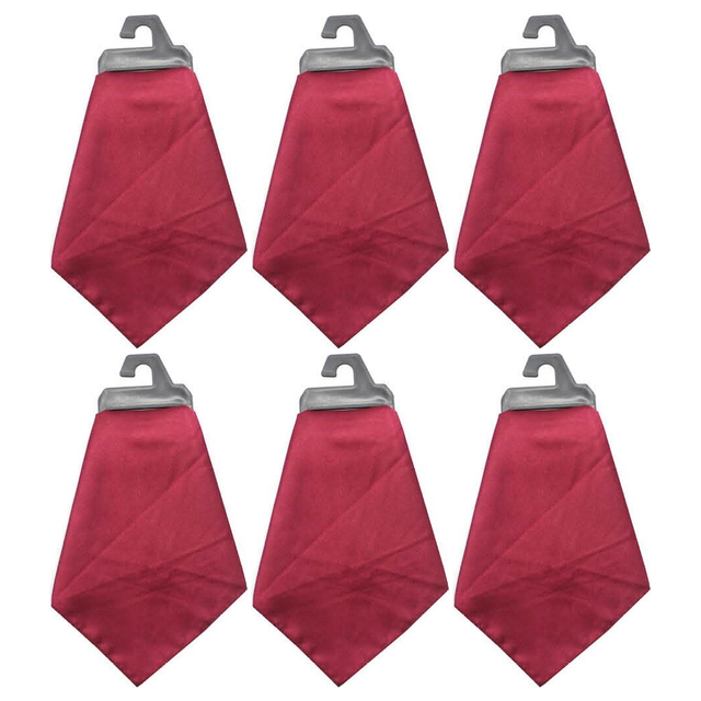 6x Mens Burgundy Pocket Square Bulk Pack - Satin Handkerchief for Suits/Wedding/Party