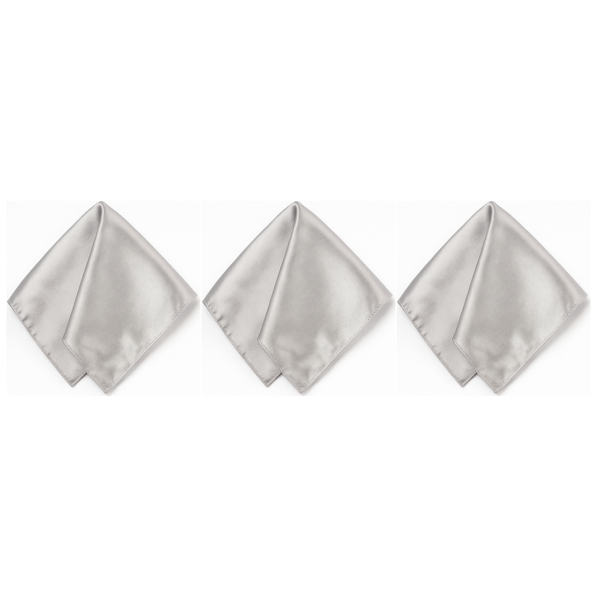 3x Mens Silver Pocket Square Pack - Satin Handkerchief for Suits/Wedding/Party
