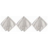 3x Mens Silver Pocket Square Pack - Satin Handkerchief for Suits/Wedding/Party