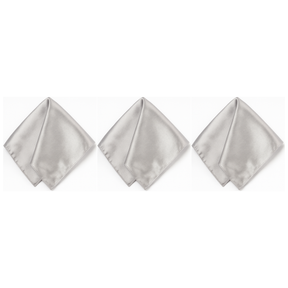 3x Mens Silver Pocket Square Pack - Satin Handkerchief for Suits/Wedding/Party