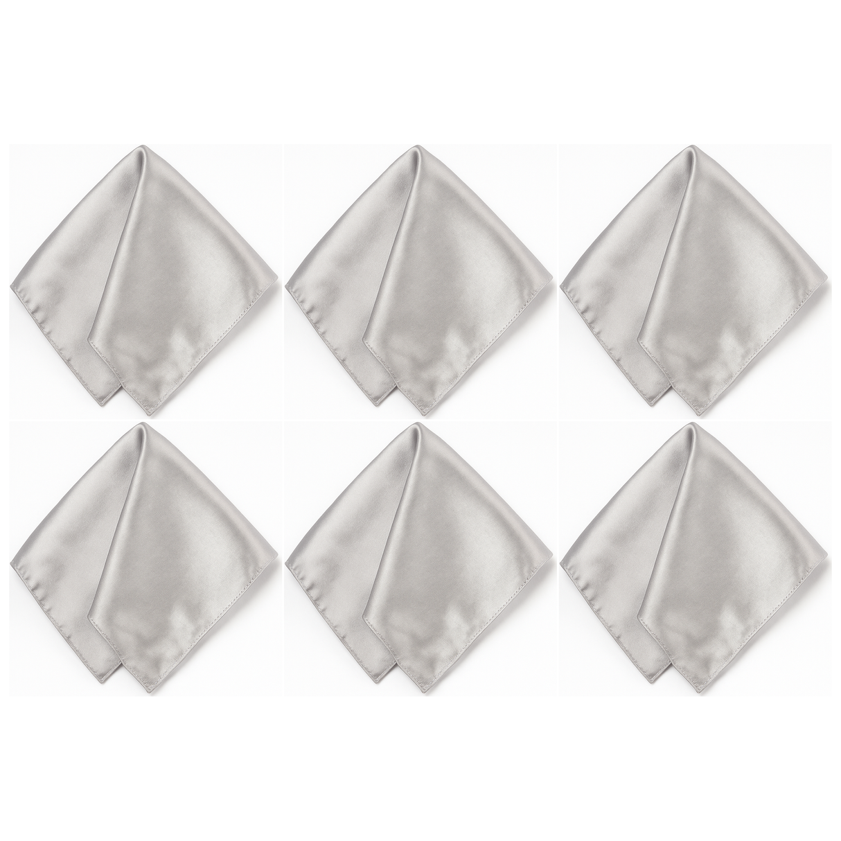 6x Mens Silver Pocket Square Bulk Pack - Satin Handkerchief for Suits/Wedding/Party