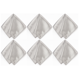 6x Mens Silver Pocket Square Bulk Pack - Satin Handkerchief for Suits/Wedding/Party