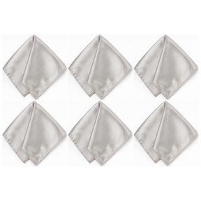 6x Mens Silver Pocket Square Bulk Pack - Satin Handkerchief for Suits/Wedding/Party